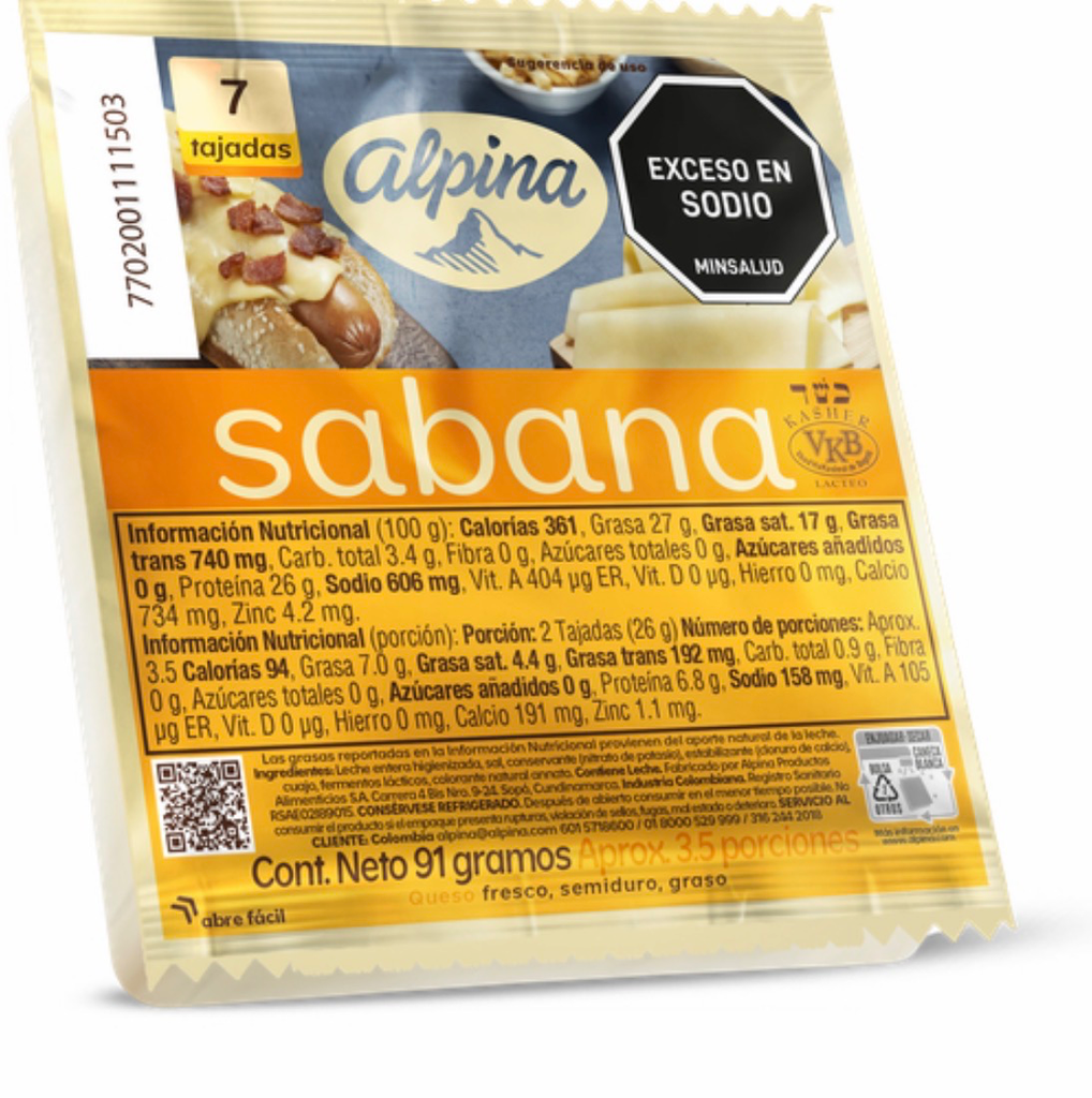 [256985] QUESO SABANA 7 TAJADAS ALPINA X 91 GR