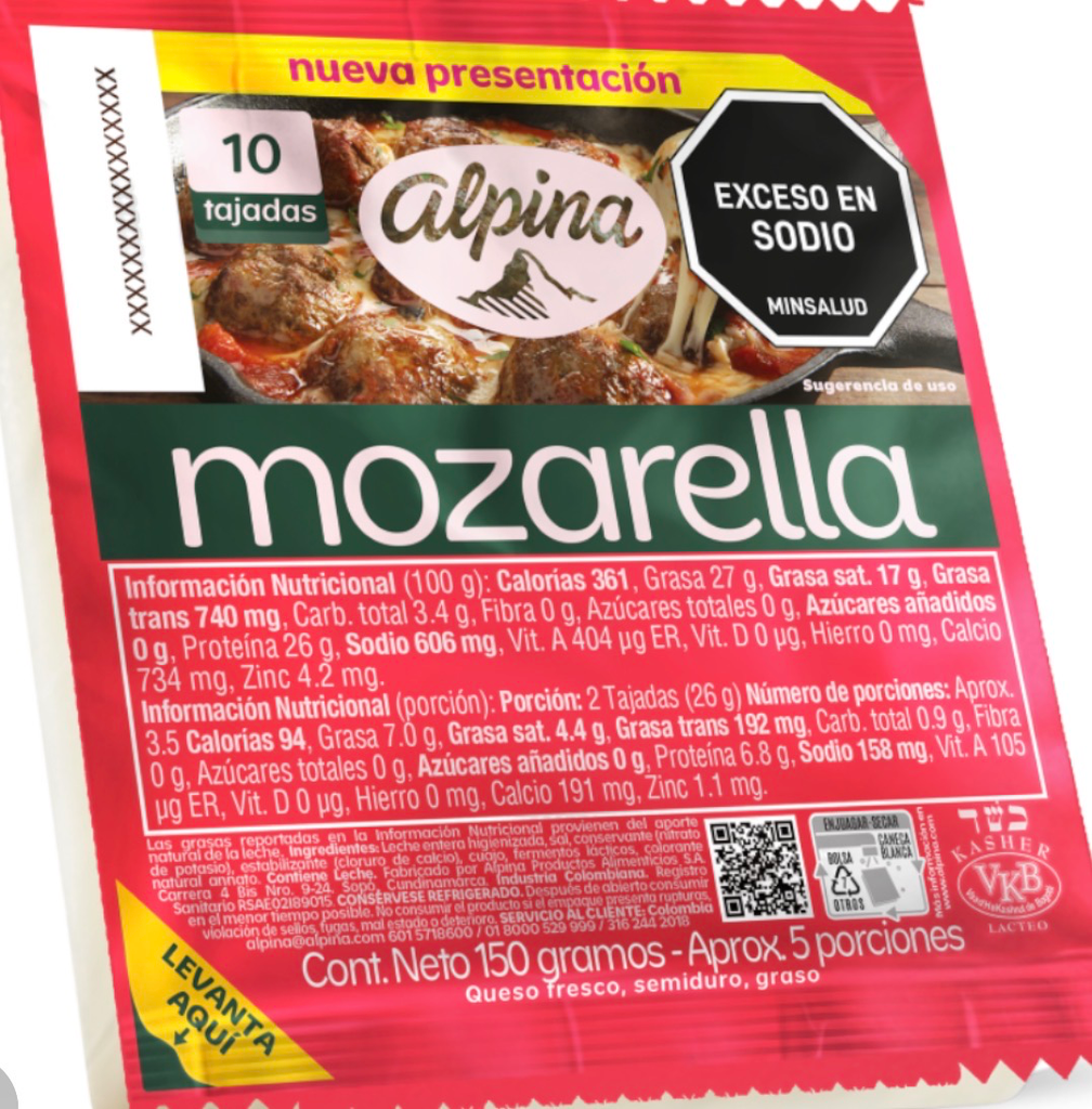 [12563214] QUESO MOZARELLA ALPINA X 10 TAJADAS X 150 GR